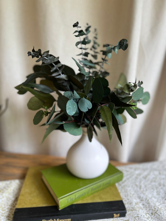 Mixed eucalyptus vase arrangement