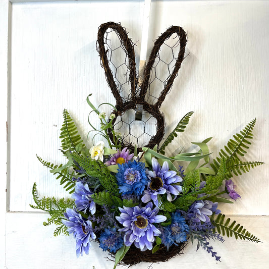 Purple and blue bunny spring wreath